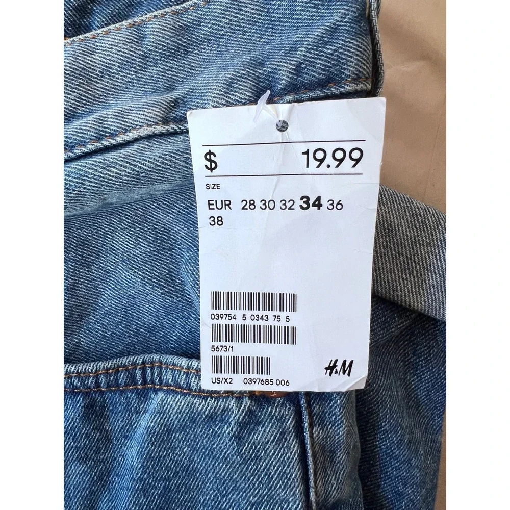 HM Denim Mens Slim Fit Shorts Blue Low Waist Button Fly Size 34 New